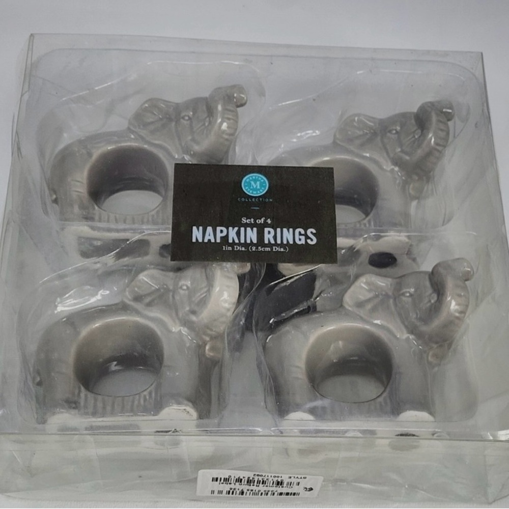 4 Pieces- Martha Stewart Gray Elephant Napkin Rings Set